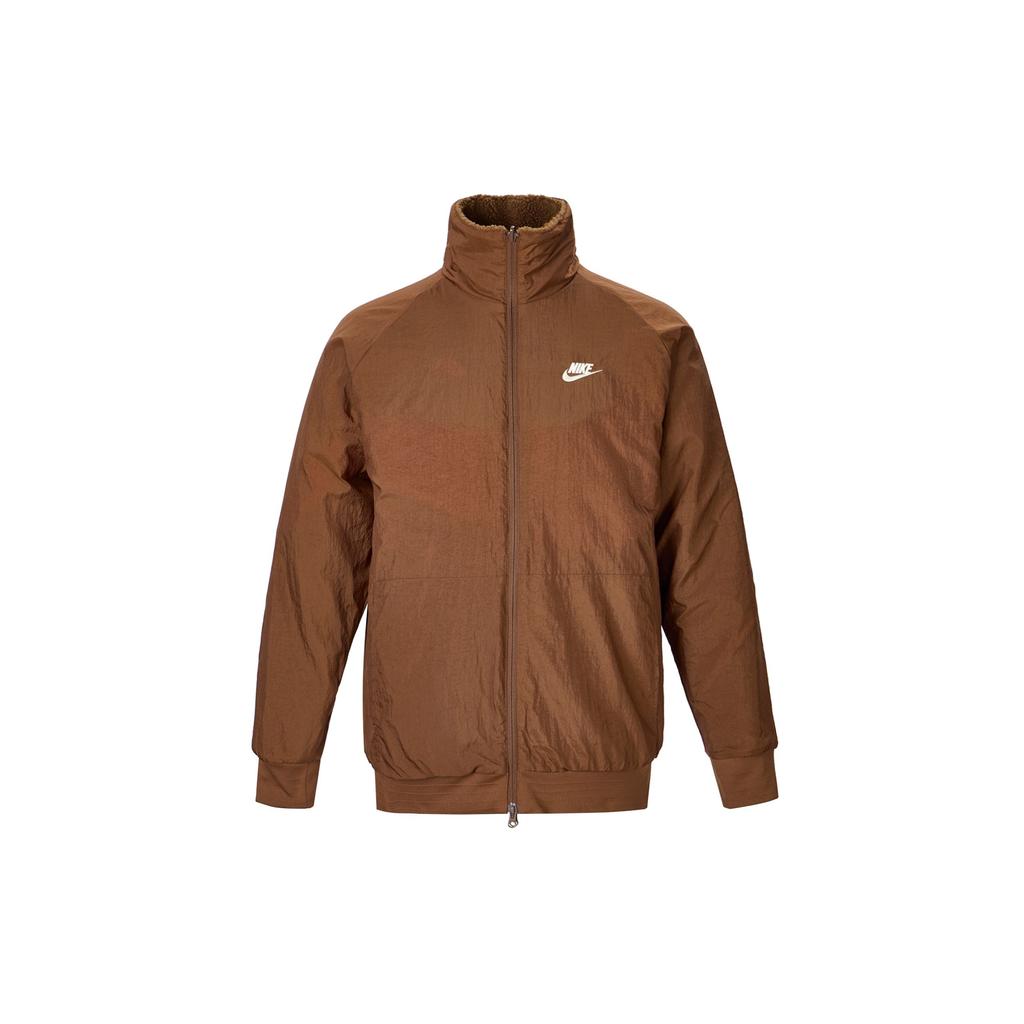 Nike Sportswear Swoosh Reversible Stand Collar Zip Fleece Jacket Men Jackets Surprise-Cocoa Coconut-Milk Light-British-Brown BQ6546-259
