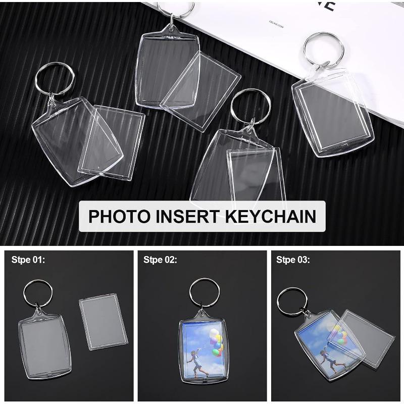 50/100pcs Clear Acrylic Photo Frame Keychains DIY 2D Picture Holders Frame Keychain Kit with Silvery Ring for Backpacks Car Keys
