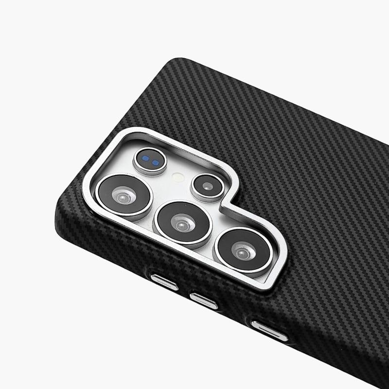 For Samsung Galaxy S26 S25 Ultra Galaxy S24 S23 Plus Case Magnetic Matte Carbon Fiber Pattern Hard Cover Metal Lens Frame Shell