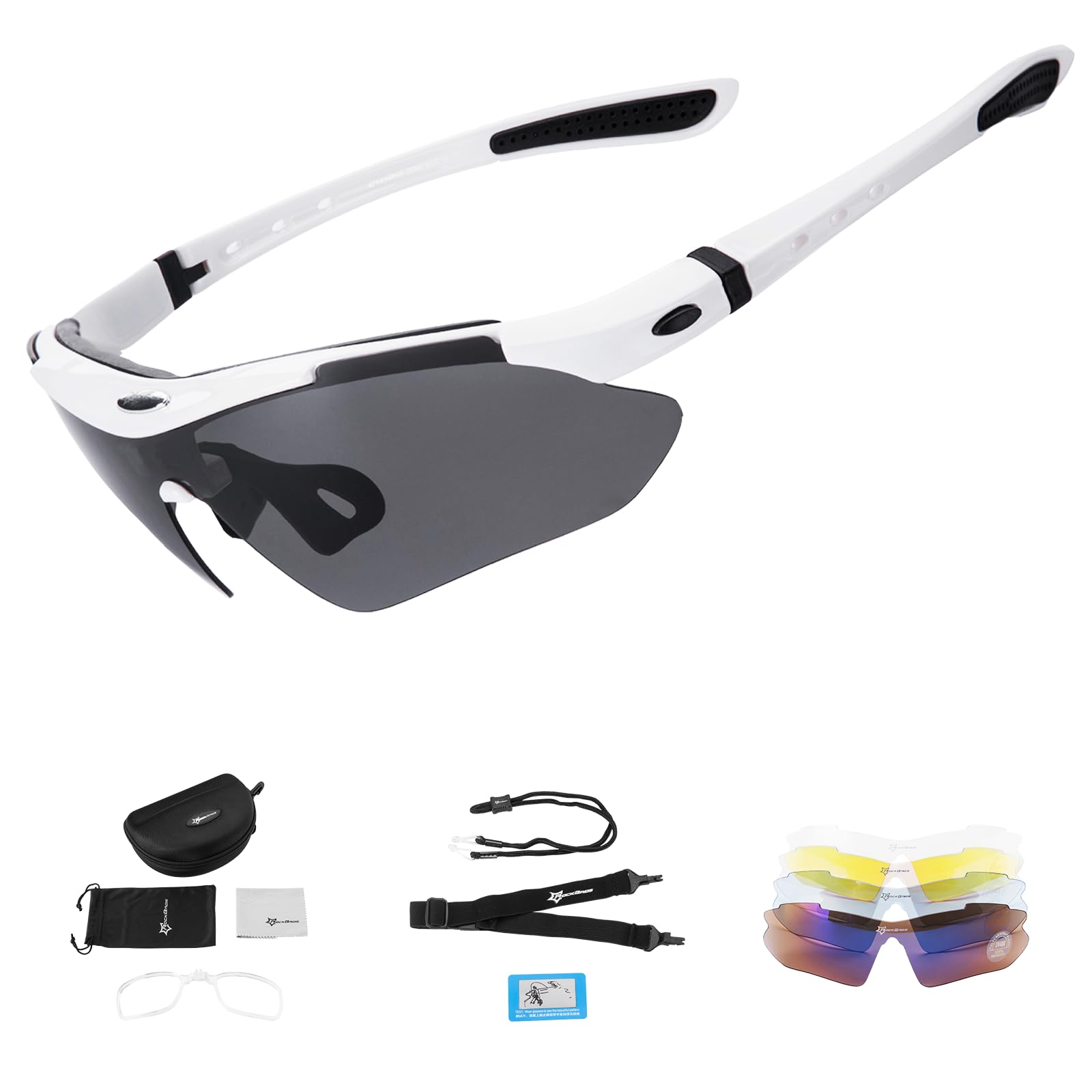 

ROCKBROS Polarized Sunglasses, Lightweight, Impact Resistant, Full Set of 5 Replacement Lenses, UV400 Protection, Polarized Lenses for Golf, Fishing,