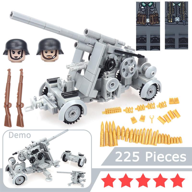 

Military German Army 88 FLAK Artillery Building Block Soldier WW2 Figures Battlefield Anti-tank Weapons Scale Model Child Gift Present Boy Toy