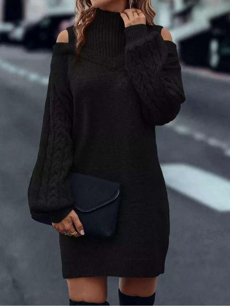 Women's Off-Shoulder Lantern Sleeve Knit Sweater, 2025 Autumn/Winter Collection