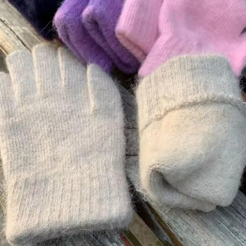 Women Winter Gloves Keep Warm Plus Cashmere Solid High Elasticity Soft Knitted Gloves Cute Lovely Multicolor Windproof Mittens