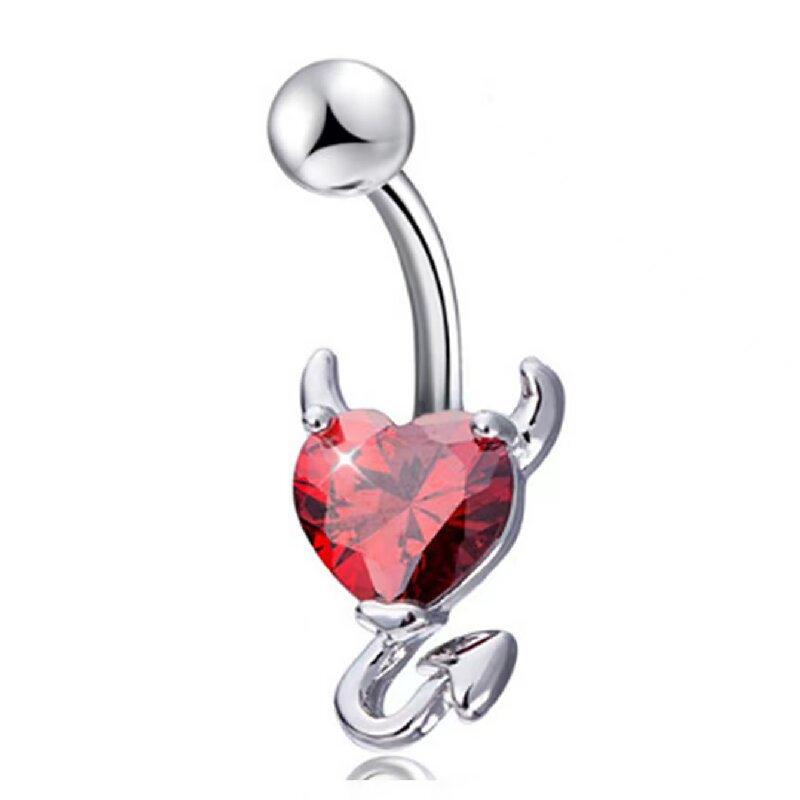 Women's Devil Heart Belly Ring, Minimalist Trendy Stainless Steel Navel Ring, Stylish Body Piercing Jewelry
