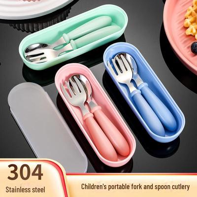 Children's Stainless Steel Fork and Spoon Set for Baby Food Training – Portable Feeding Tableware