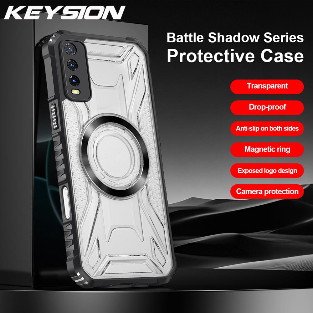 

KEYSION Transparent Magnetic Case for VIVO Y20 Y20sG Y20i Soft Silicone+PC Heavy Duty Shockproof Phone Cover for VIVO Y12S Y11S for VIVO Y20i