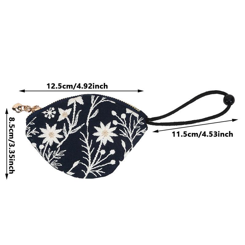 New Embroidered Mini Coin Purse Small Cotton Keychain Pendant Pouch Zipper Car Key Bag Portable Ethnic Flower Style Bag for Girl