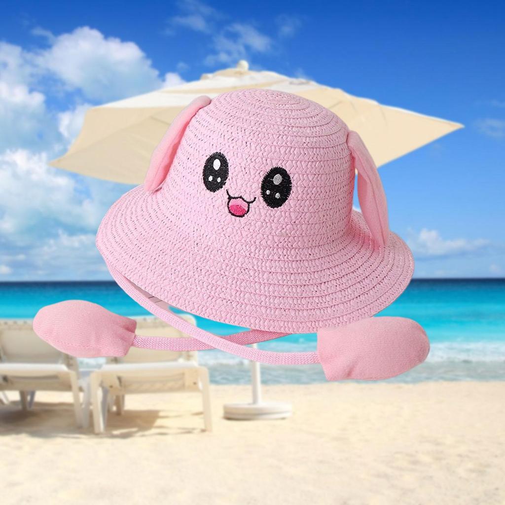 Rabbit Ear Sunshade Straw Hat Trendy Fisherman Caps for Street Trips Outdoor Pink
