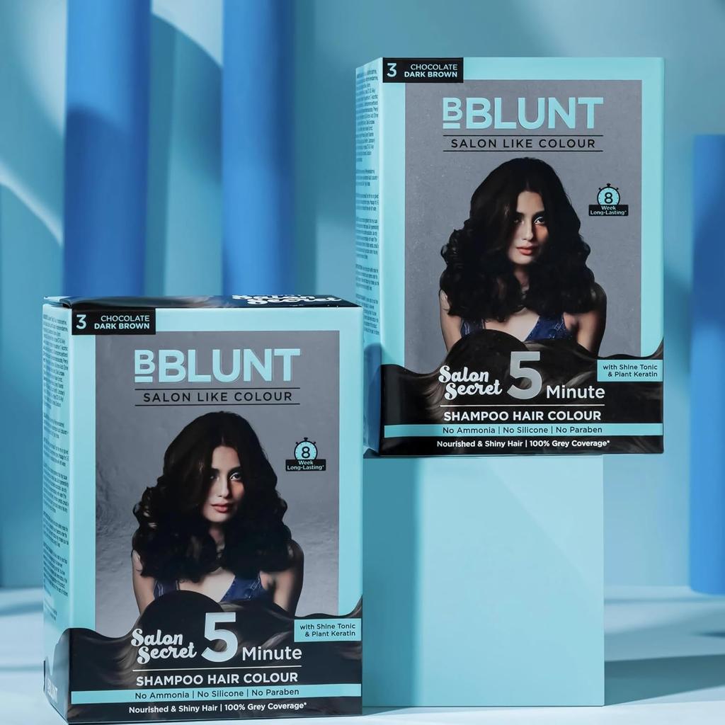 Bblunt 5 Minute Shampoo Hair Color Choco Dark Brown Pack Of 2 With 20 Ml X 10 Sachets For Quick Gray Coverage At