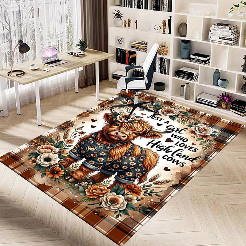 1 Stück Schottische Hochlandrinder Rutschfeste Bodenteppich Kompatibel für Büro & Wohnzimmer & Schlafzimmer & Esszimmer - Weich & Gemustert, Lebendige Farben - H0341