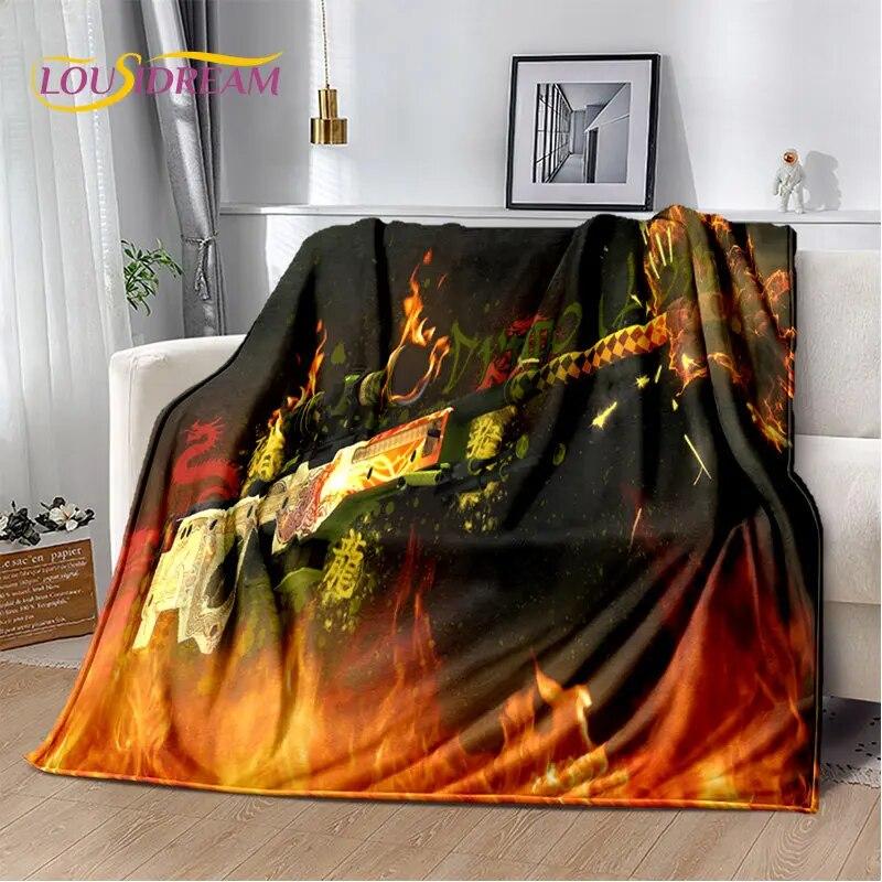 Puška Pistole Nábojová Pistole,CS,AK,USP,M4,AWP Měkká plyšová přikrývka,Vrhací přikrývka flanelová do obývacího pokoje Ložnice Sofa Piknik