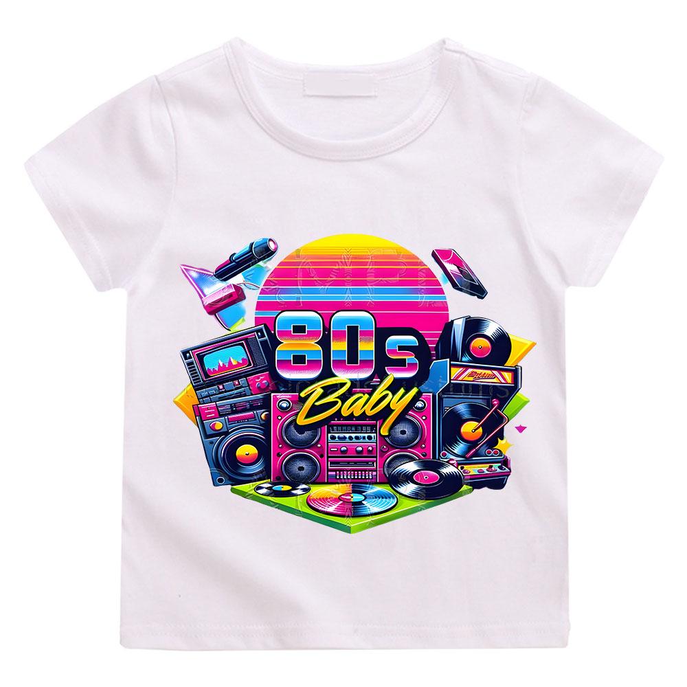 80'ler Bebek Müzik Baskılı Tişört Hip Hop Baskılı Çocuk Tişörtü Erkek Karikatür Kısa Kollu Bebek Kız Tişörtü Çocuk Giysileri Y2k