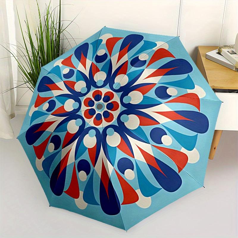 1pc Floral Mandala Automatic Open 8-Rib Windproof Umbrella, Travel & Commuting, Suitable for All Seasons