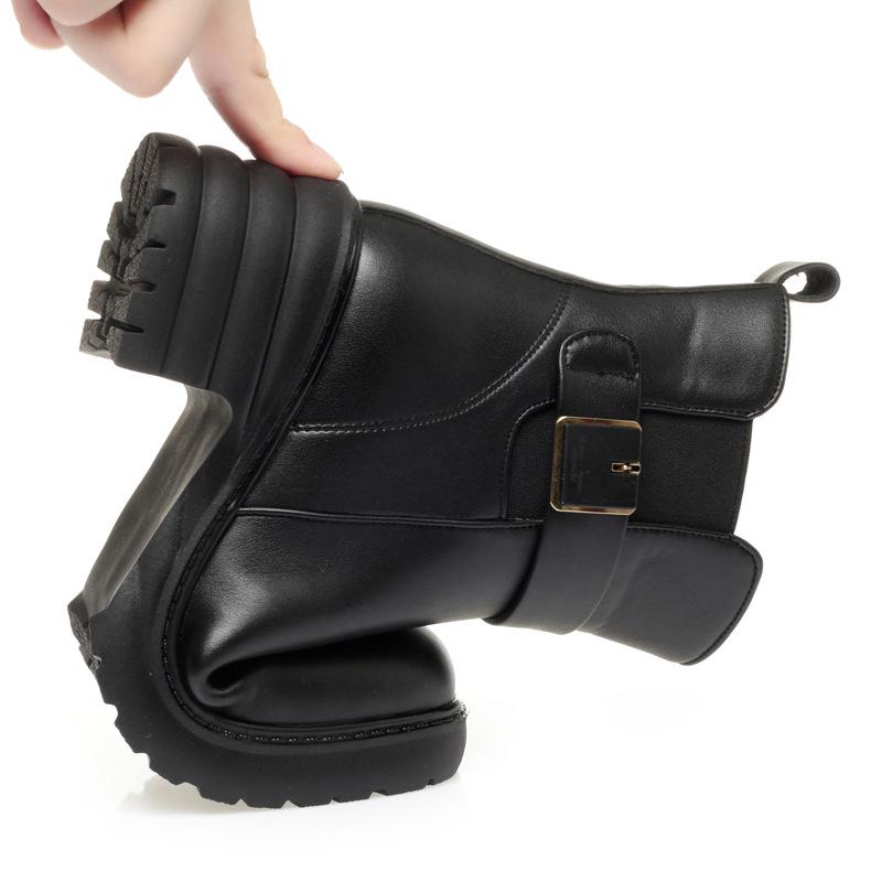 5cm Plus Size 35-43 Elegant Med Square Heels Genuine Leather Boots 2025 Winter Platform Shoes Warm Short Wool Ankle Boots Office