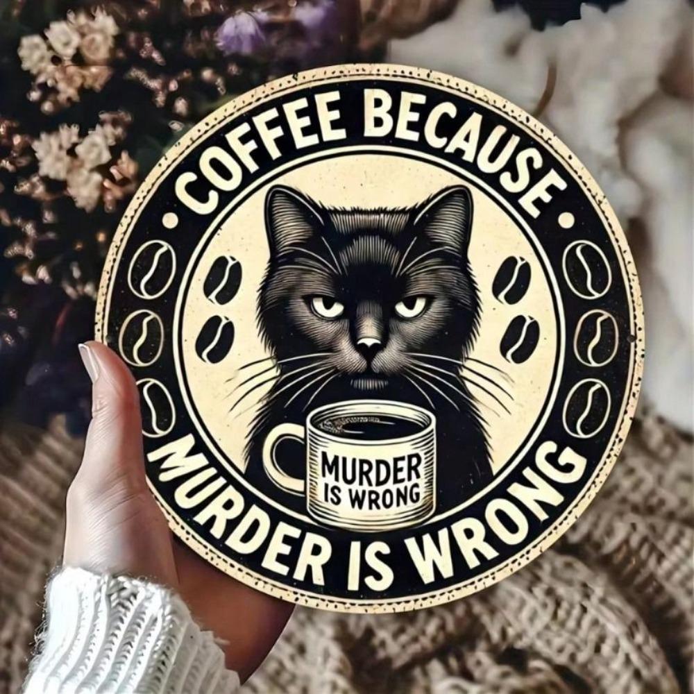 Retro Round Metal Sign Coffee Humorous Quote Wall Art Home Office Gift