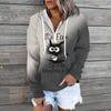 Women Plus Size Pullover Hoodie Long Sleeve Round Neck Cute Cat Cartoon Printed Sweatshirt
