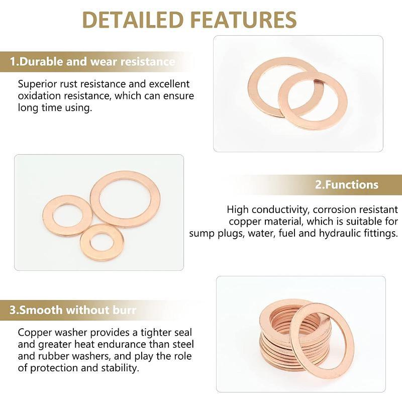 400/300/280/200/150/100Pcs O Ring Copper Washer Gasket Set M5-M14 Flat Ring Seal For Boat Crush Flat Seal Ring Sump Plug Oil Oil Drain Plugs 3