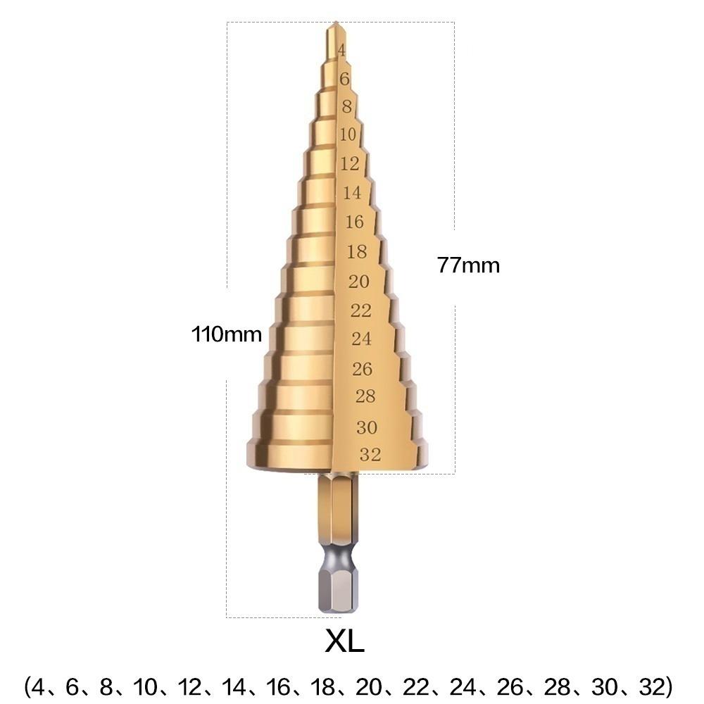 1/4" Hex Shank Step Drill Bit 4-12mm/4-20mm/4-32mm Cone Titanium Coated Metal Hole Cutter HSS High Speed Steel Quick Change