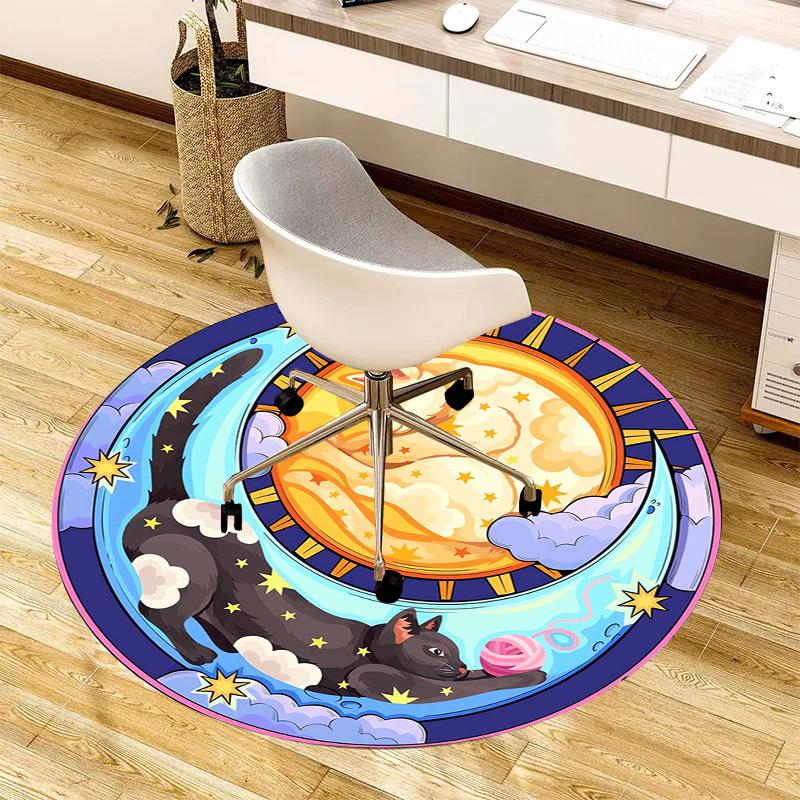1pc Office Carpet Chair Mats Starry Night Cats Moon Illustration Perfect for Decorating Office Chairs, Living Rooms, Or Bedrooms