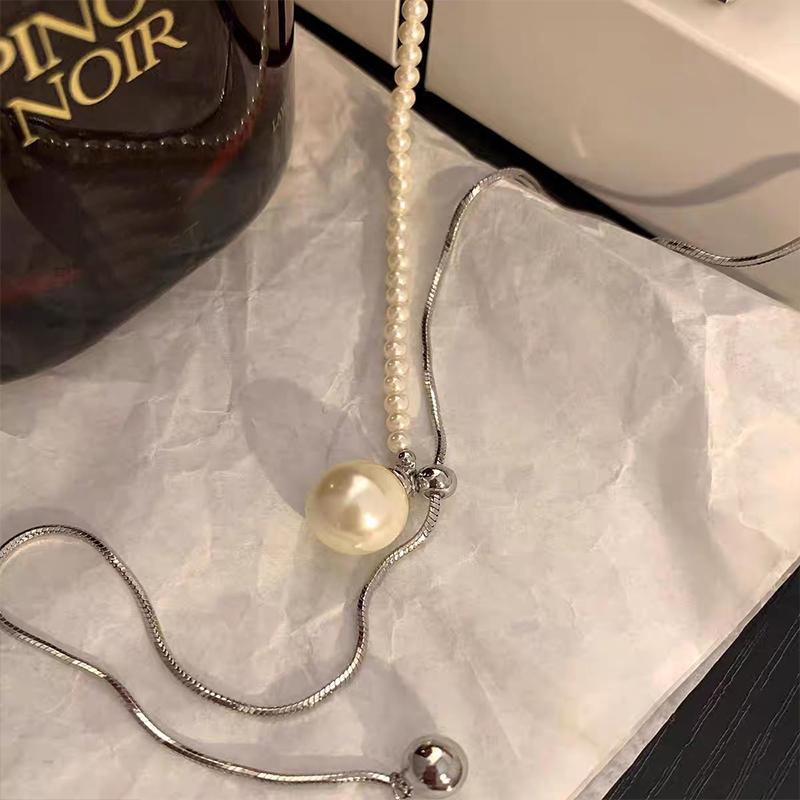 

PANJBJ 925 Sterling Silver Pearl Tassels Necklace For Women Asymmetric Design Versatile Sweater Chain Jewelry Gift Dropshipping