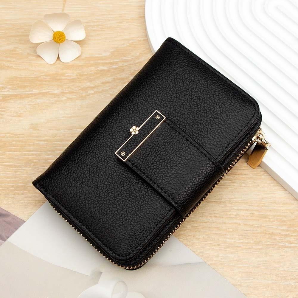 Portable Solid Color Wallet Multiple Card Anti-splash Water Women Card Bag Polyester Fashion Zipper Leather Purse for Mom