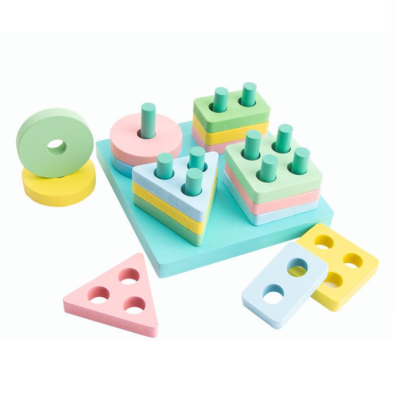 Wooden Rainbow Tower Stacking Rings: Educational Puzzle for Kids - Tower of Hanoi Building Blocks Toy.