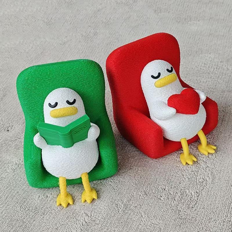 Multi-scene Lazy Reading Duck Figurine 3D Printed Cute Ornament for Car Dashboard Home Desk Bookshelf Decor Funny Small Gift