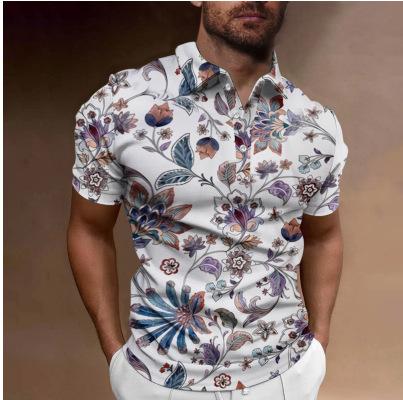 Hawaiian Style Short-Sleeve Polo Shirt, Palm Tree Print, Casual Summer Wear