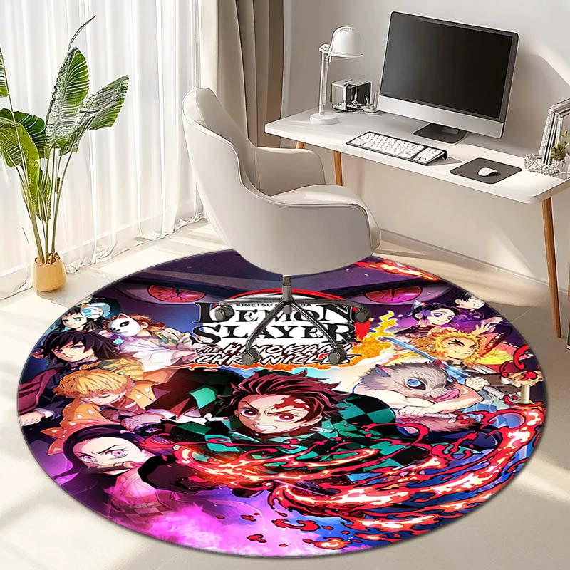 Classic Japanese-style Cartoon Demon Slayer Round Rug, Home Soft Decorative Anti-slip Yoga Mat and Chair Mat, Outdoor Floor Mat Carpet K13