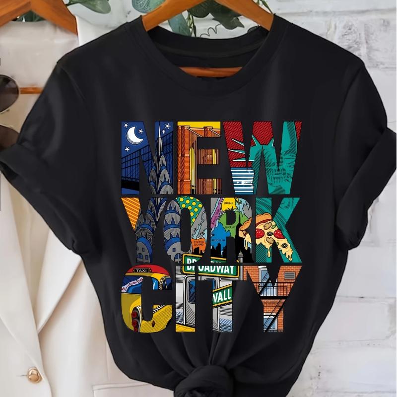 Women's short-sleeved crew neck T-shirt, casual style, New York City print, summer style.Summer Streetwear graphic t shirts Y2K