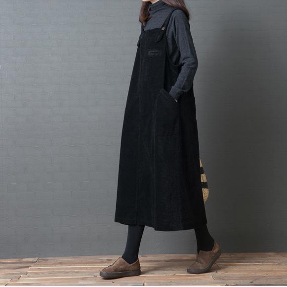 Autumn Solid Color Corduroy Literary Retro Dress Women Loose Large Size Slimming Strap