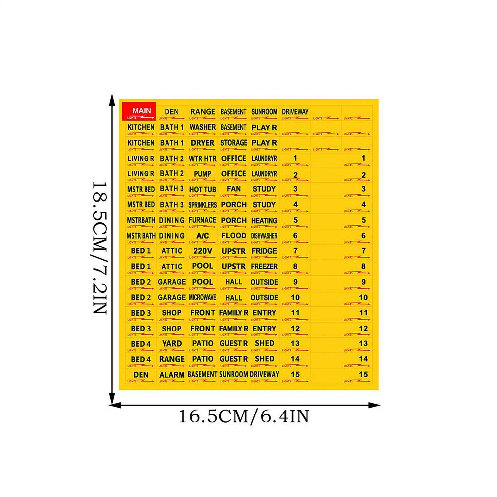 

129pcs Circuit Breaker Box Labels Conspicuous Identification Weatherproof Fuse Box Stickers for Office Home Electrical Panels жовтий