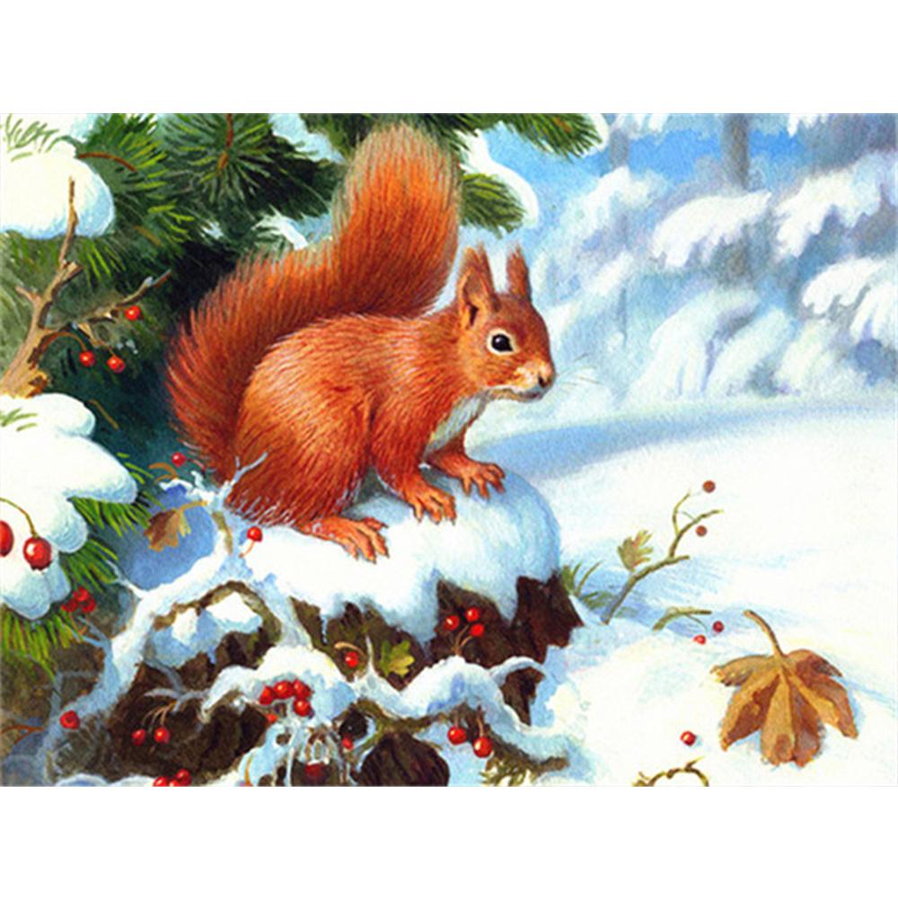 Diamond Painting Squirrel Rhinestone Kit Full Drill Square Diamond Embroidery Animal Mosaci Winter Needlework Wall Art