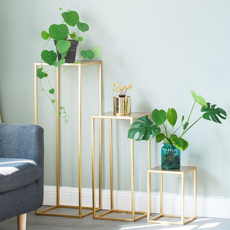 Nordic Gold Iron Art Flower Stand - Floor Standing Plant Rack for Living Room, Balcony, and Succulents.
