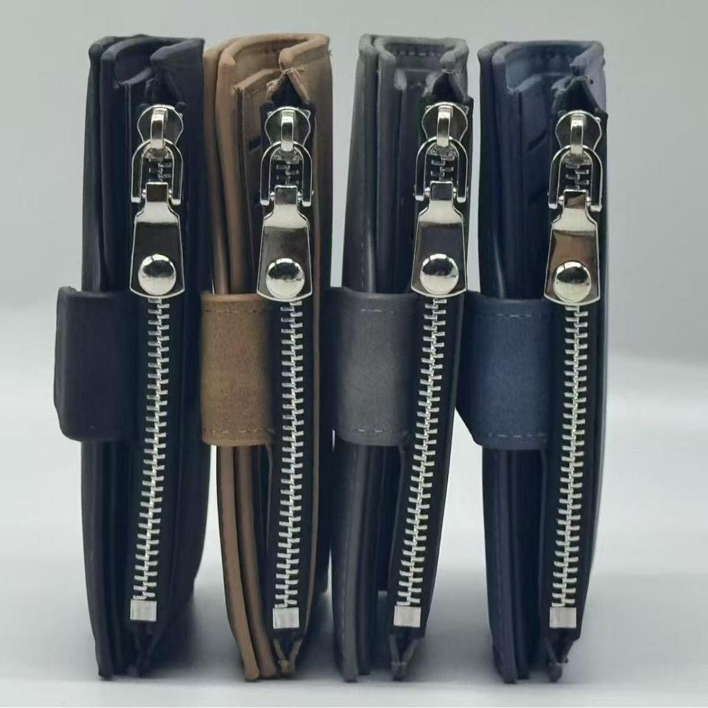 Men's High-End Leather Wallet with Multi-Card Slots and Zipper Coin Pouch