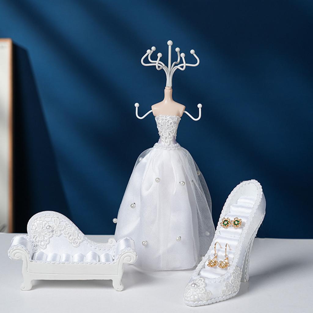 5pcs Jewelry Display Stand Set High Heels Models Sofa Home Display Rack Showcase for Necklace Earrings Bracelets Rings White