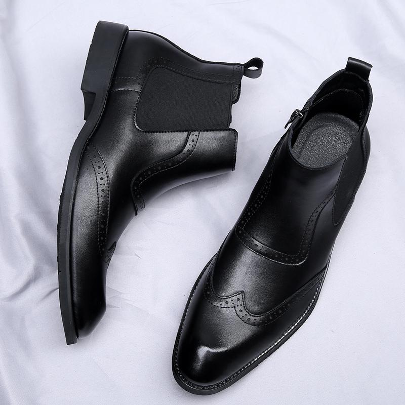 Classic Retro Man Chelsea Boots Men Brogue Leather Ankle Boots Fashion British Style Short Boots Versatile Casual Business Shoes
