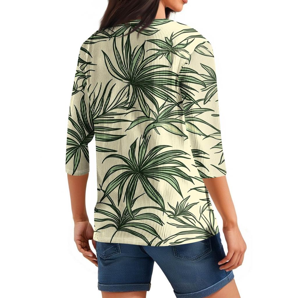 Dámské tričko tričko potisk knoflík 3/4 rukáv tunika denní víkendová móda základní výstřih do V běžný top