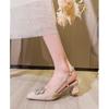 Baotou Sandals Women's Summer 2025 New Fashion Green Back Empty Thick Heel High Heels French Square Head Mid-heel Shoes