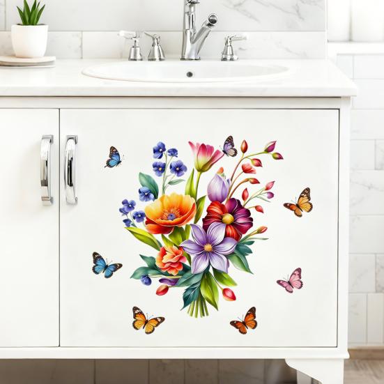 Flower Wall Stickers Peel And Stick Self-Adhesive Floral Decal for Walls Cabinets Refrigerators Bedroom Bathroom Kitchen Decor
