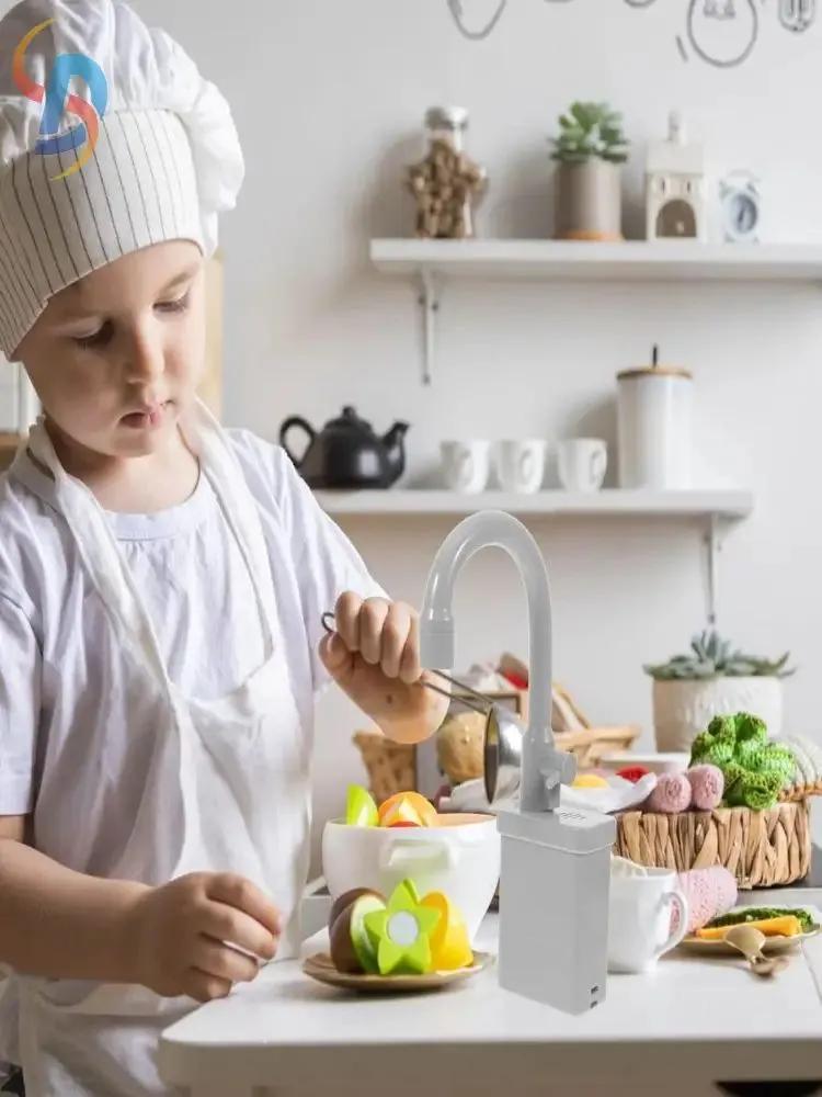 Kids Play Kitchen Sink Toy with Automatic Water Circulation, Pretend Washing Dish Playset, Requires 2 AA Batteries