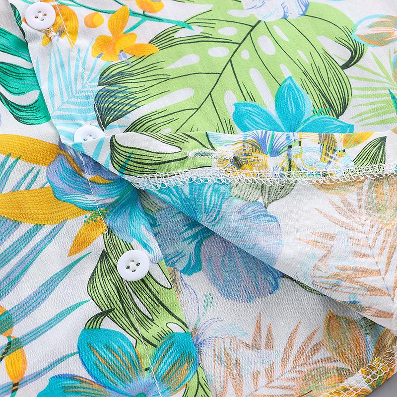 Boys' Island Style Short Sleeve Summer Clothes Set – Breathable Turn-Down Collar Shirt & Infant Two-Piece Outfit