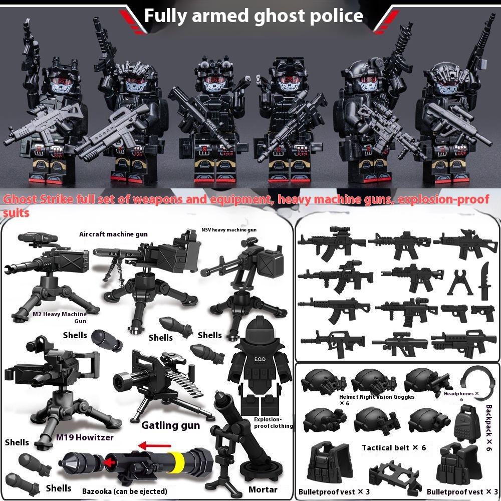 Building Blocks Ghost Military Minifigures Fully Armed SWAT Boys Assemble Heavy Weapons Toys