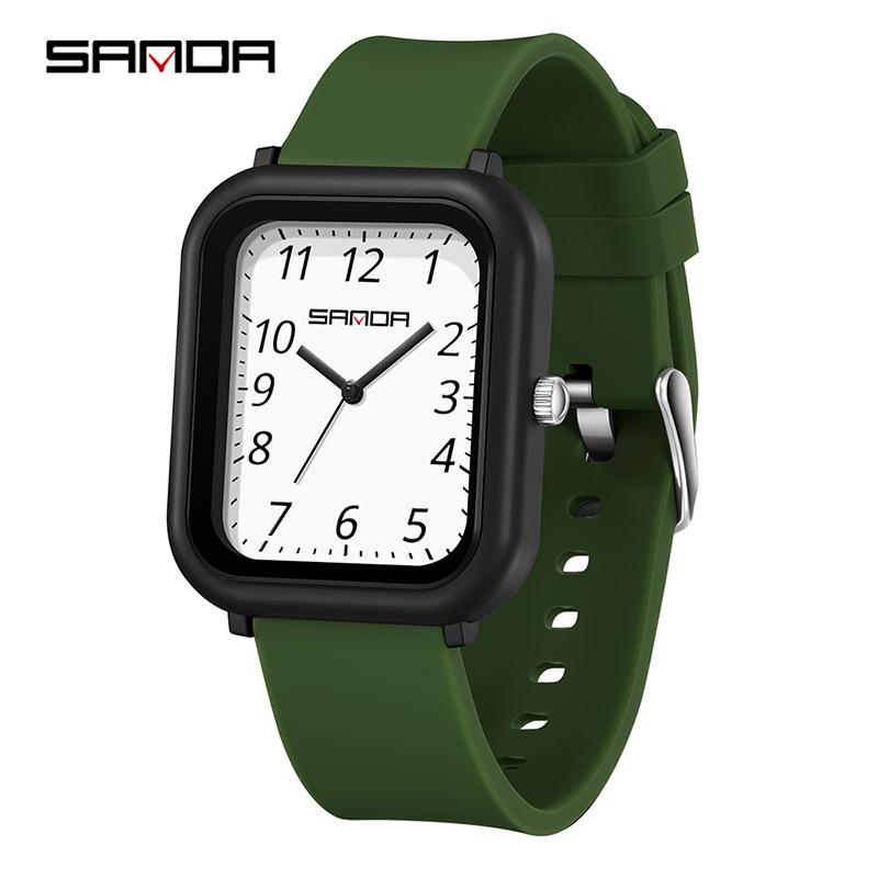 SANDA 50M Waterproof Square Quartz Watch with Quick Release Strap for Students and Civil Servants.