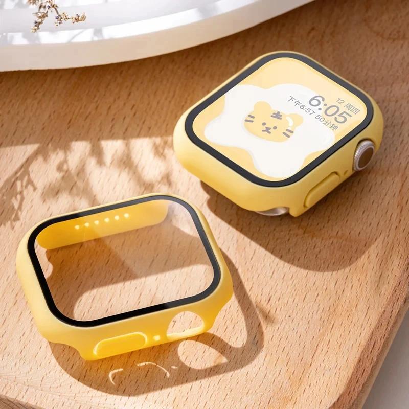 Tempered Glass+cover For Apple Watch Case Accessories 45mm 41mm 44mm 40mm Screen Protector Apple watch series 9 8 7 6 SE 5 4