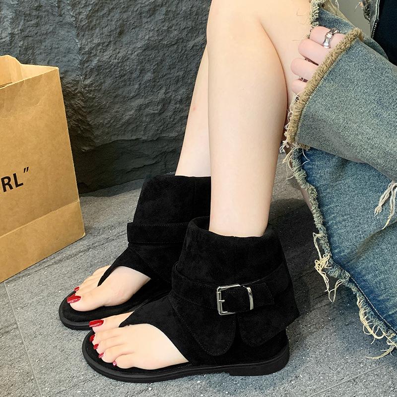 French toe sandals women's summer 2025 new flat-bottomed cool boots sleeve trousers short boots flat flip-flops