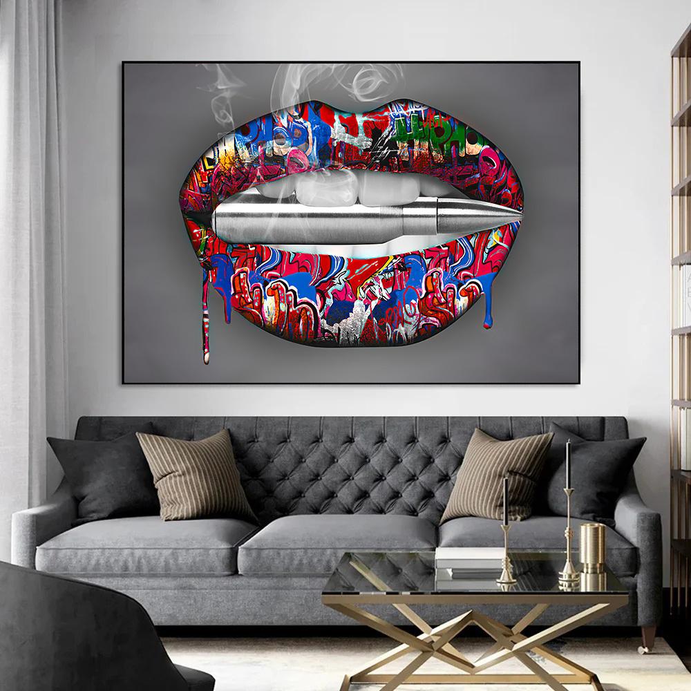 Posters Print Wall Art Painting Home Decor Sexy Women Red Lips Waterproof Canvas Paintings Picture for Living Room Decoration