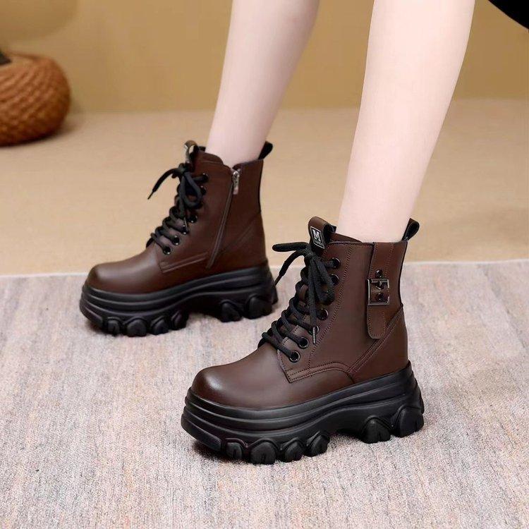 Heightened Thick-soled and Lightweight Martin Boots for Women's 2025 Autumn and Winter New Models, Velvet To Keep Warm, Foreign-style Small People 