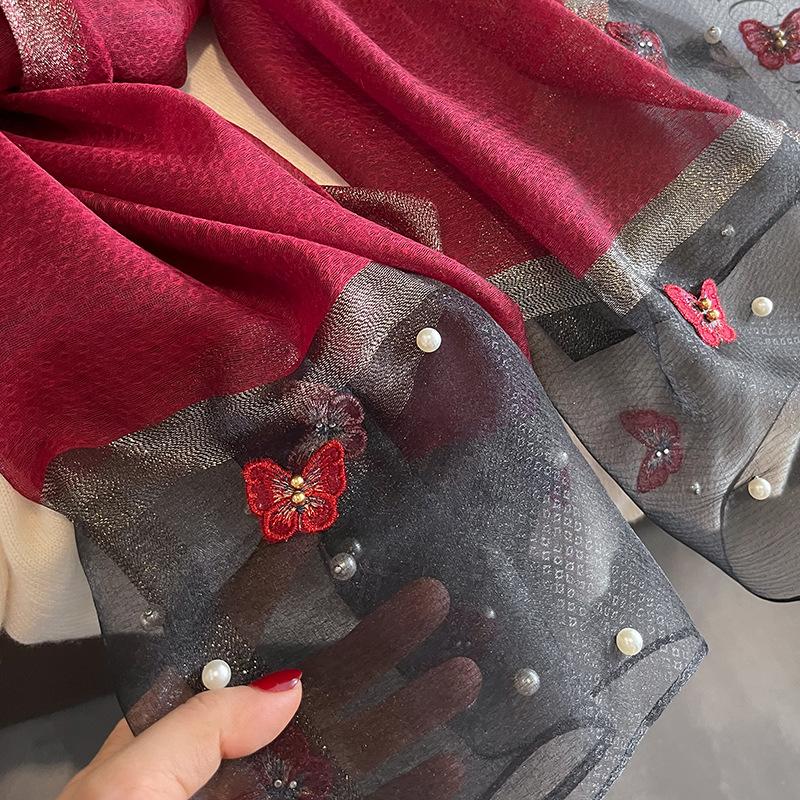Luxury Brand Women Fashion Scarf Plain Solid Silk Chaetodon Auripes Shawls Scarves Summer Lady Bandanas Foulard Hijab