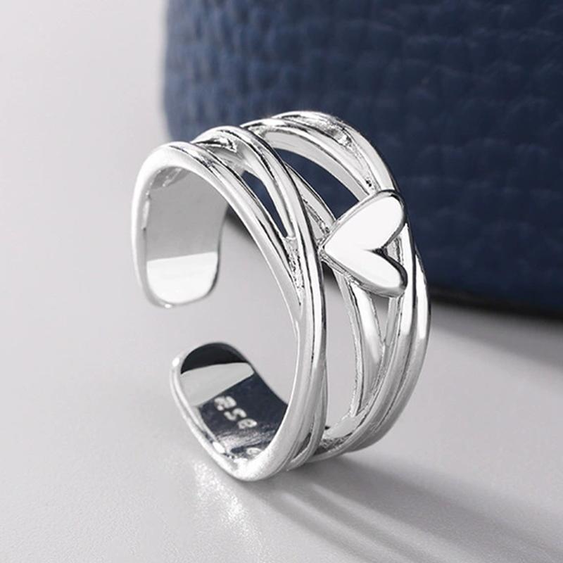 

PANJBJ 925 Sterling Silver Love Herat Multilayer Ring For Women Crossing Hollow Out Design Versatile Jewelry Gift Dropshipping